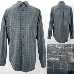 St Johns Bay Gray Plaid Button Front Shirt Medium
